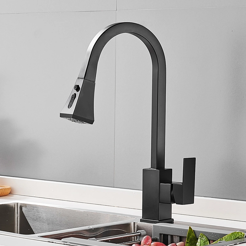 Cromo y negro de alta calidad moderno de lujo retirada Smart Touch grifo de cocina de inducción ajustable