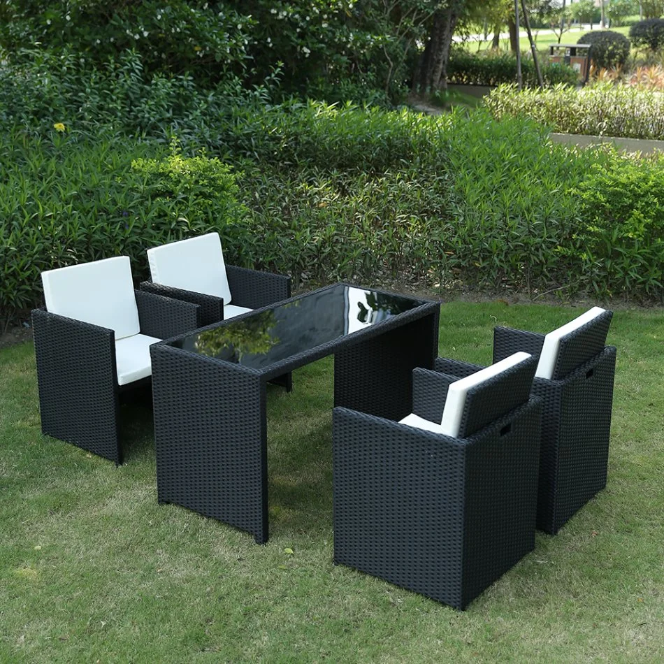 Vente chaude de meubles de jardin pour patio - Table à manger et chaises en rotin avec cadre en aluminium et repose-pieds.