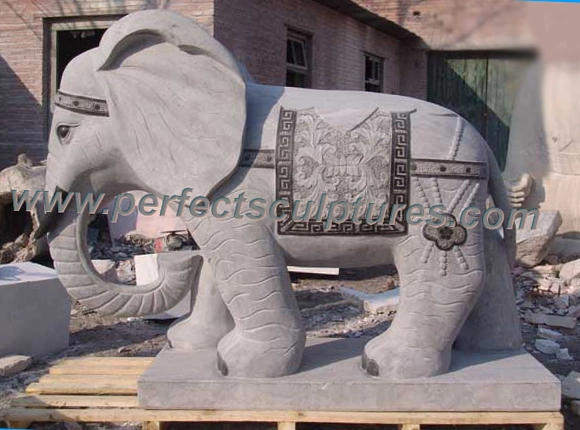 Outdoor Life Size Carved Stone Animal Statue Natural Marble Carving Elephant Sculpture for Garden Decoration (SY-B106)