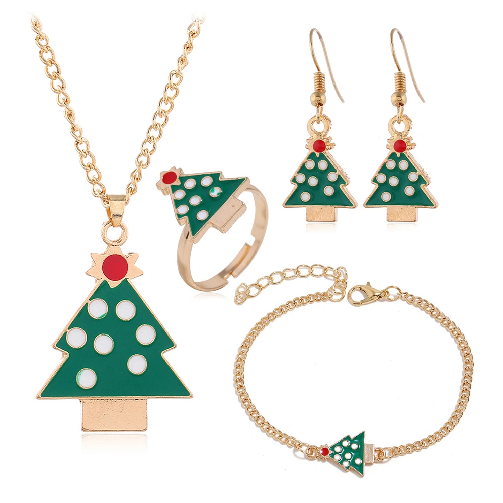 European and American Christmas Series Earrings Necklace Bracelet Ring Set