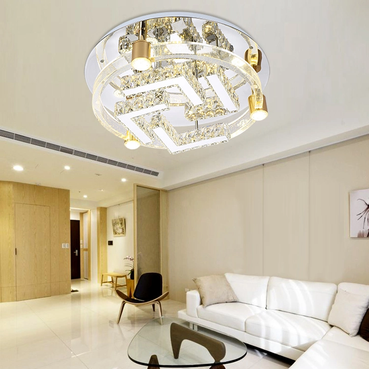 Lámpara colgante de cristal LED de cristal de oro redondo grande para interiores con 2rings moderno