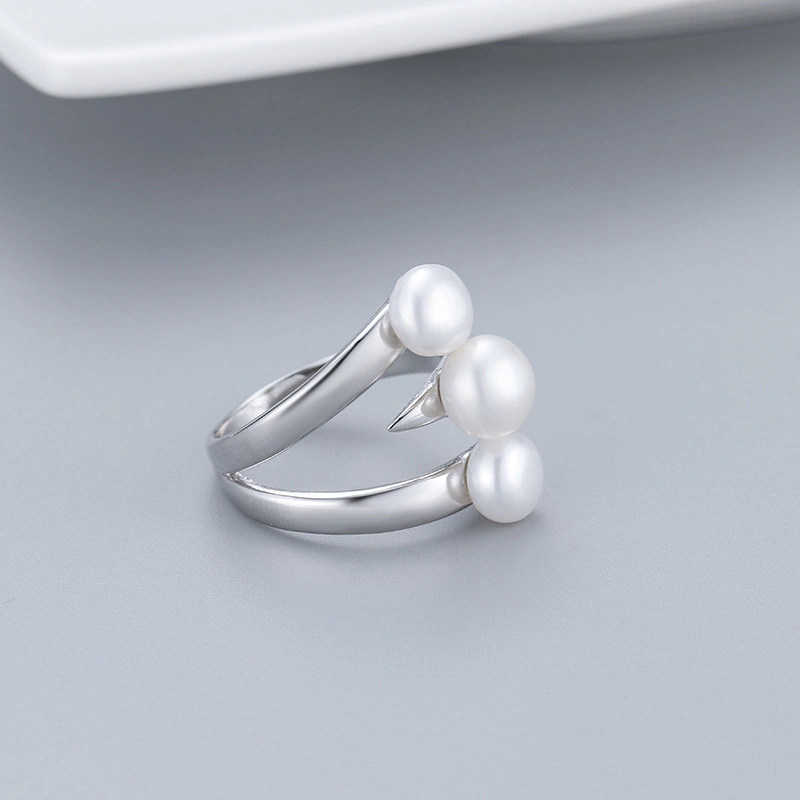 Statement Three-Ring Freshwater Pearl 925 Sterling Silver Ring