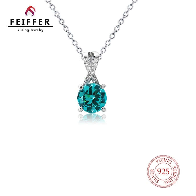 Hot Selling New Design 925 Sterling Silver Main Stone Paraiba Round Zirconia Jewelry Rhodium Plated Necklace Pendant