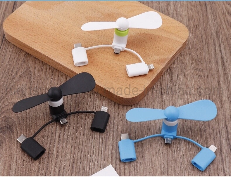 3 in 1 Portable Phone Mini USB Fan for Apple and Android Phones