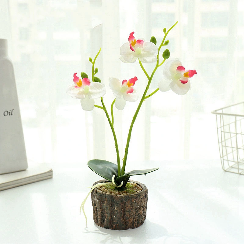 Flor de Orquídea Falsa Artificial Colorida de Boa Qualidade e Barata com Vaso de Cimento.