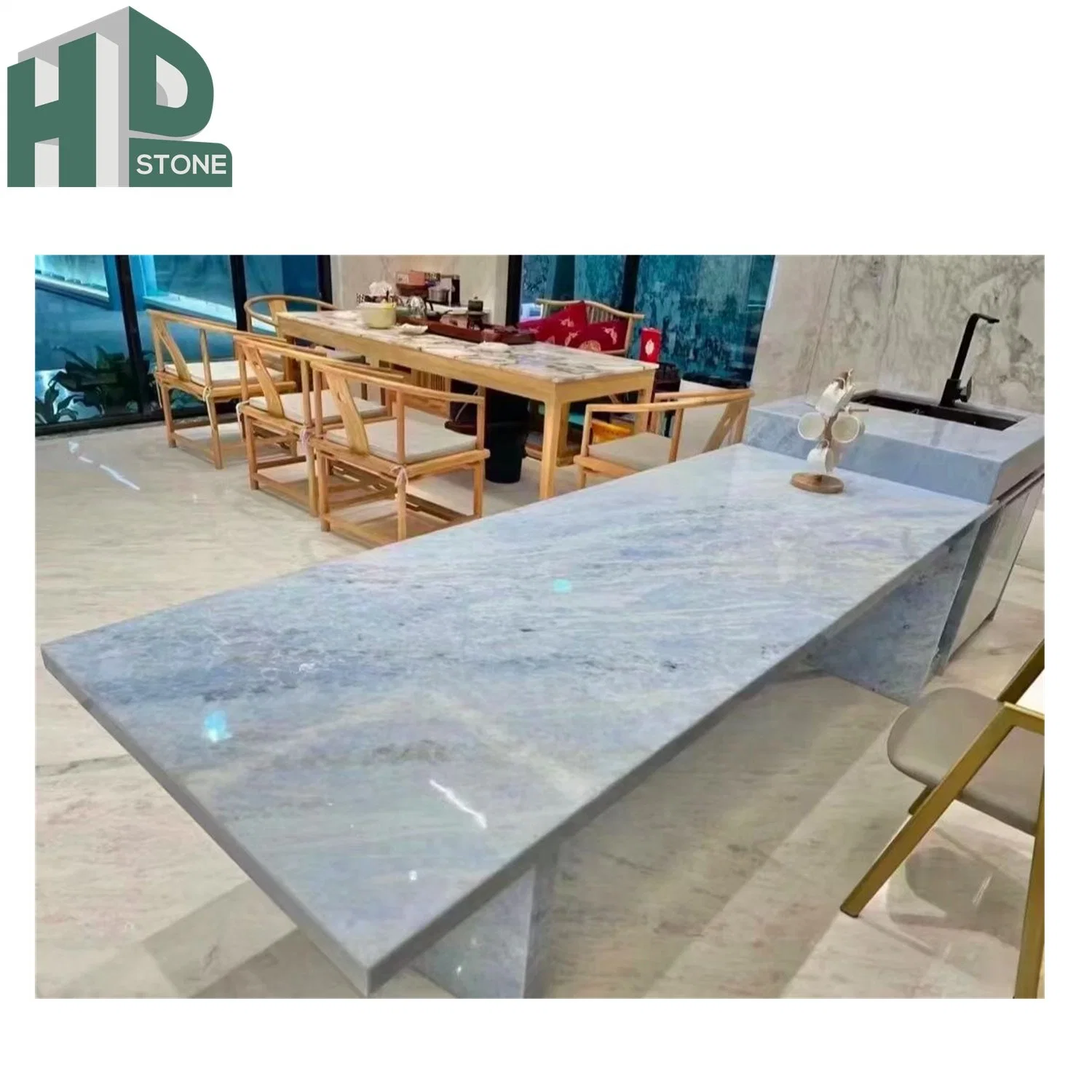 Chinese Crystal Blue White Marble Slabs for Floor Wall and Countertops