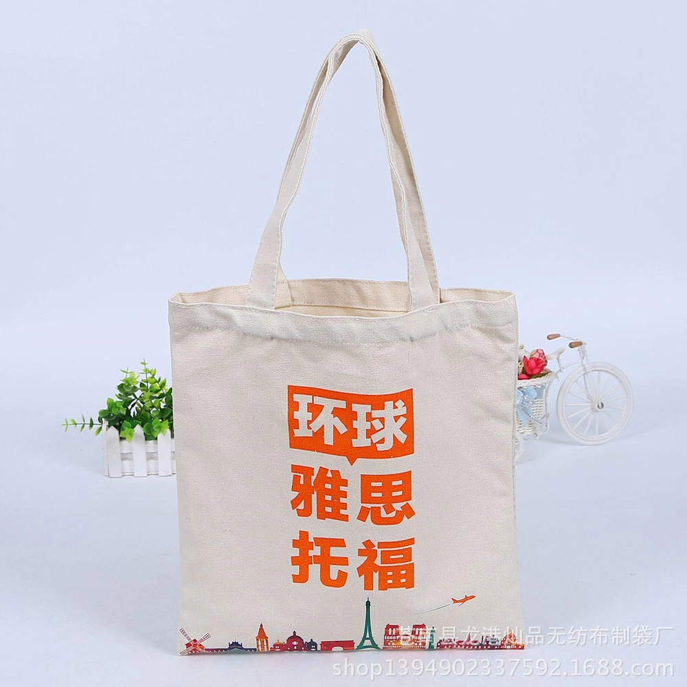 Qingdao Factory Gots Oeko-Tex 100 Heat Transfer Different Gram Weight Free Design Long and Short Handle Organic Cotton Cancavs Bag for Shopping