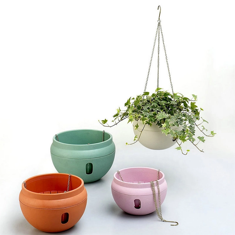 2022 New Aquifer Hanging Basin Bamboo Fiber Choro Auto-irrigação Lazy Flowerpot planta Bamboo Fiber Plants Pot