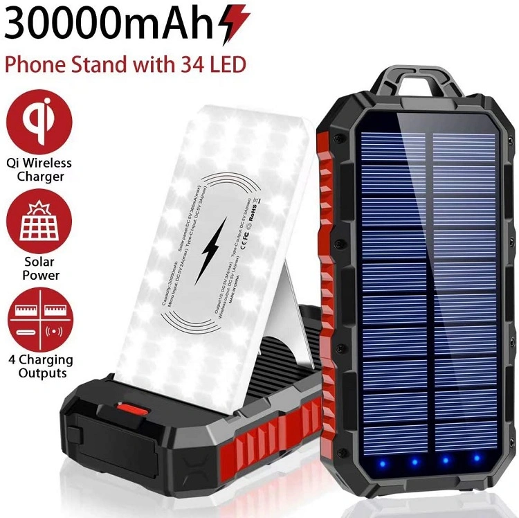 Портативный внешний аккумулятор 30000 300 000 мА/ч с беспроводным питанием от солнечной энергии зарядное устройство для Телефон