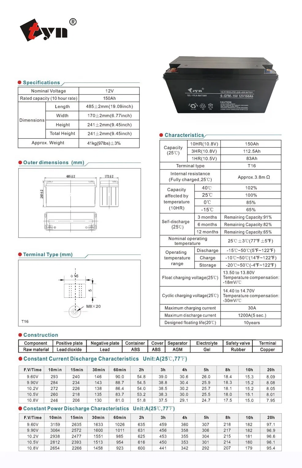 Lead Acid Battery Factory Wholesale/Supplier Supply 12V150ah 2 Year Warranty Maintenance-Free Gel battery 12V150ah