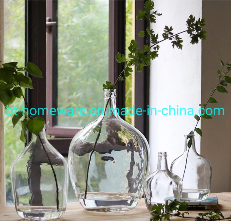 Much Sizes Nordic Narrow Mouth and Big Belly Vase Flower Device Japanese Bell Mahogany Fresh Large Trumpet Floor Transparent Glass Vase