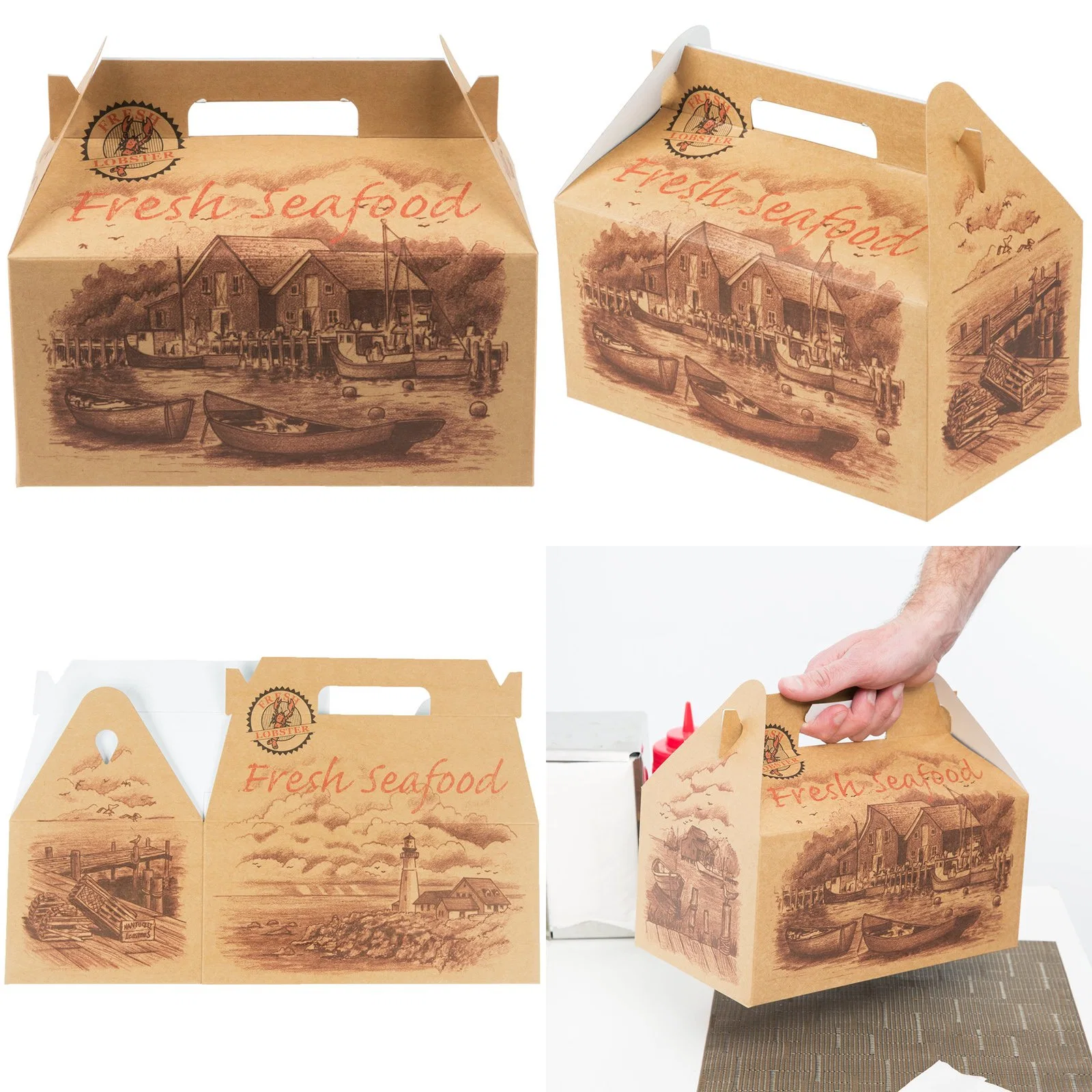 Mayorista/Proveedor personalizadas de papel Kraft marrón casa de cartón a dos aguas arriba de la Copa de pastelería Cookie Cake tratar llevar bolsa de cajas de regalo con asa