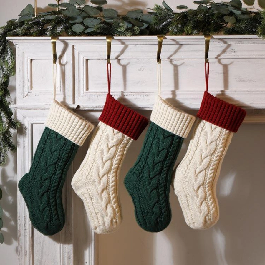 Large Hanging Cable Knitted Christmas Stockings Classic Personalized 18 Inches Christmas Decorations