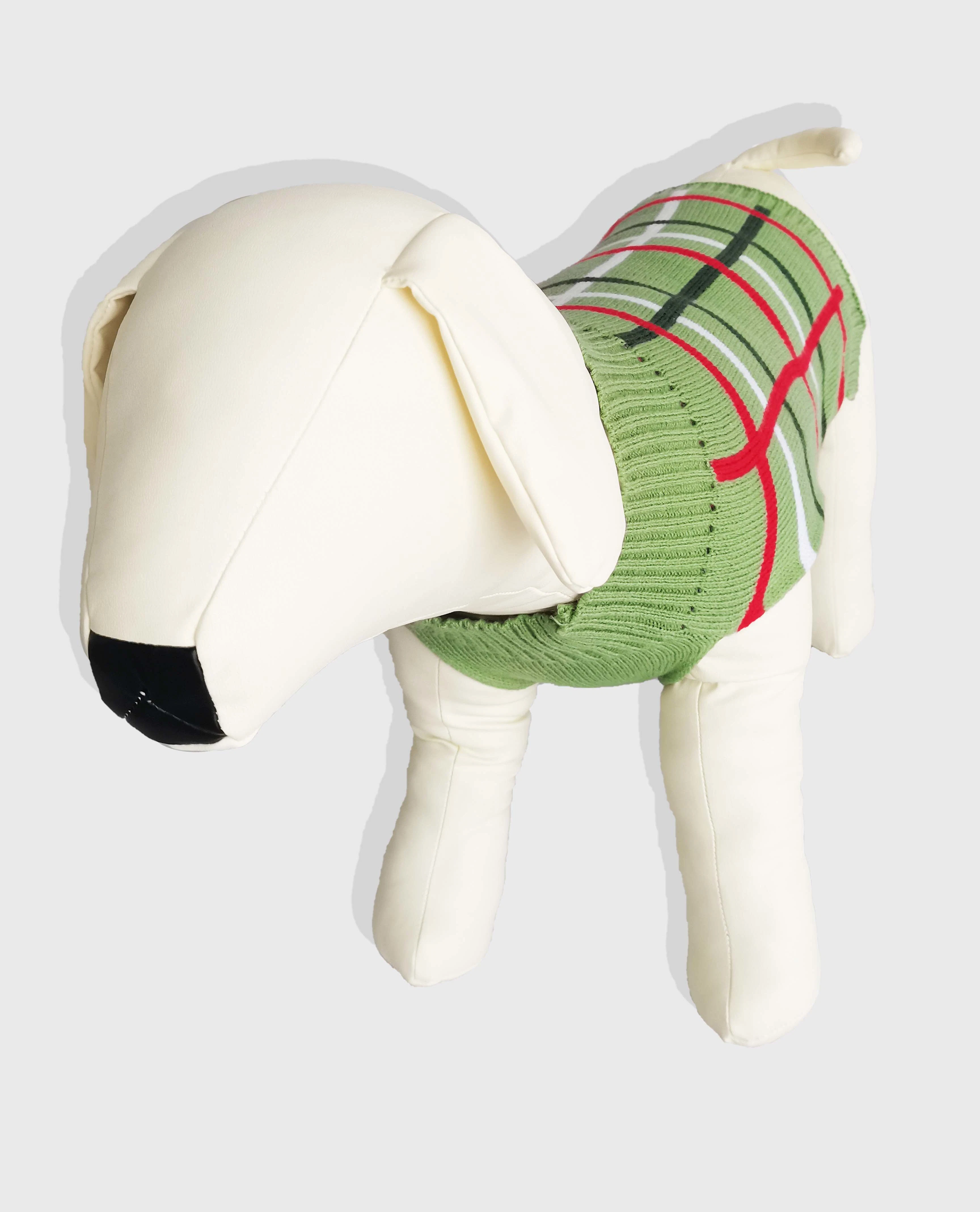 New-Arrival Green Checked Pattern Dog Cosy Knied Switer Pet Apparel