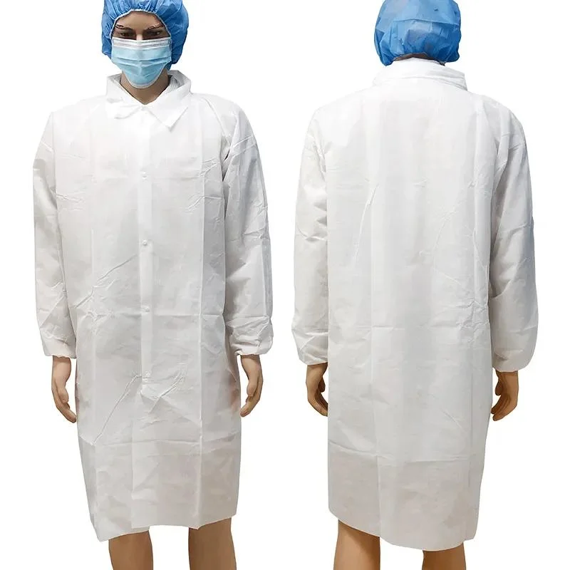 Doctor Lab Coats SMS PP Clinic Uniform Disposable Lab Coat White Disposable Laboratory Gown Haixin Health CE