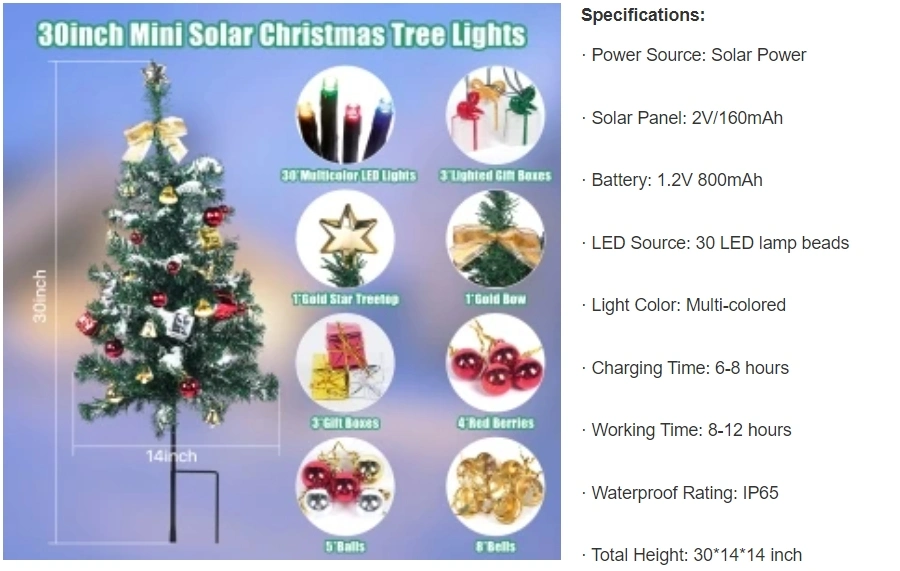 Solar Tree Lights with LED 8 Flashing Modes Decorated Gift Boxes