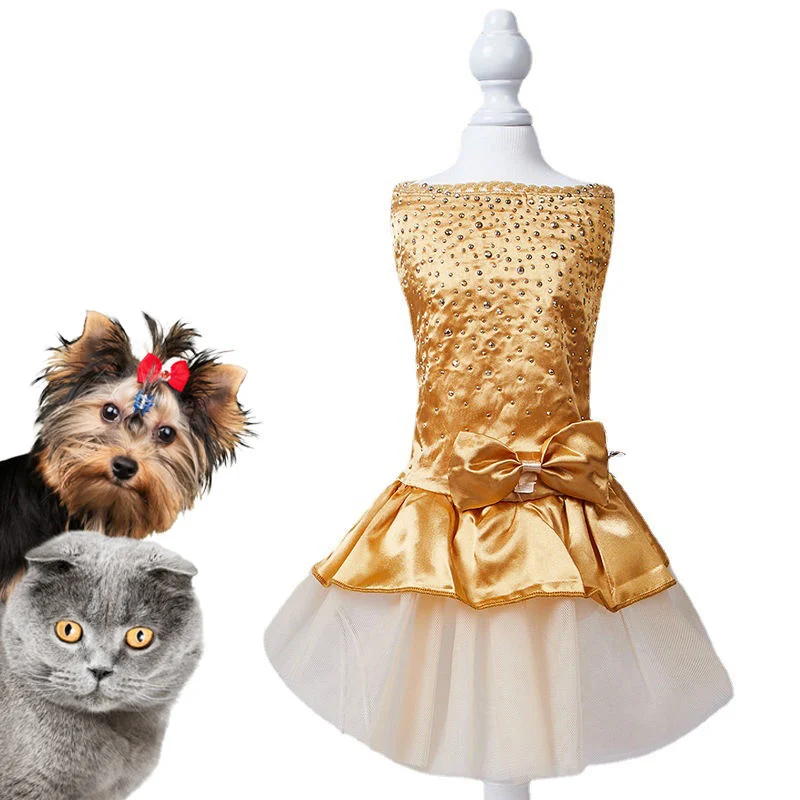 Vestido de lujo con mascotas Falda suave cómodo vestido de boda con perro gato Ropa para mascotas