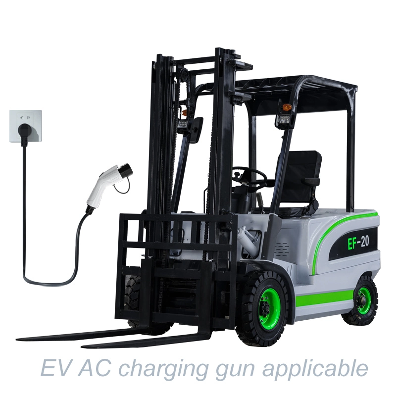 72V120ah Lead-Acid Battery 4 Wheel 2 Ton Electric Forklift with EV Charging Gun