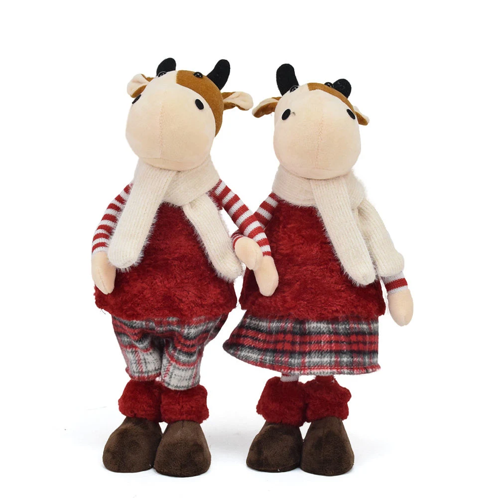 Christmas Natal Decor Cow Couple Animated Animals Plush with Scarf