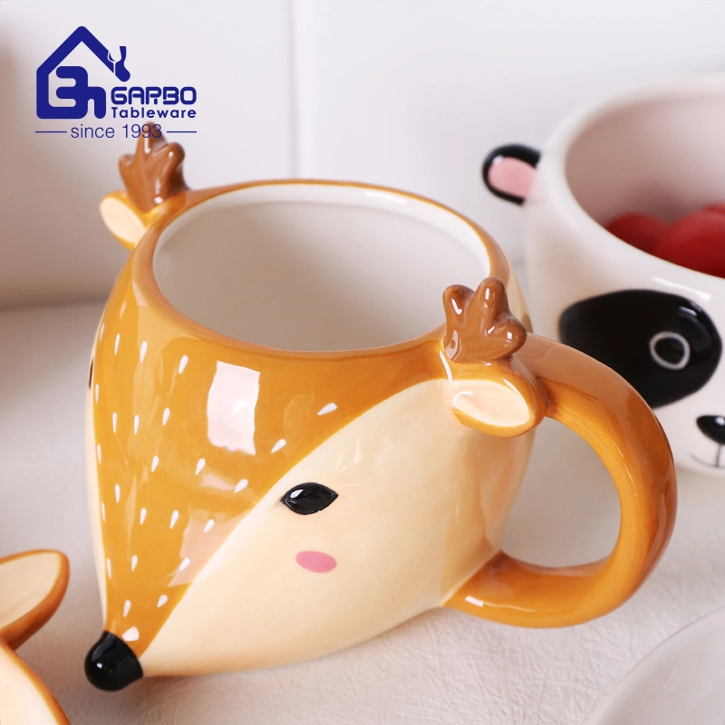 Crianças Ceramic 3PCS de mesa definir Design Animal Aduaneiro Conjunto Caneca Bonitinha porcelana xícara de chá com Pires