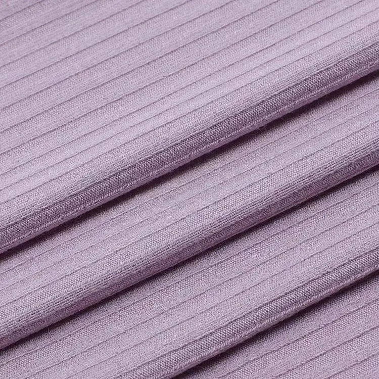 Hot Selling Original Factory Purper Pink Color 100% Polyester Knitted Rib Fabric for Knitted Shirt