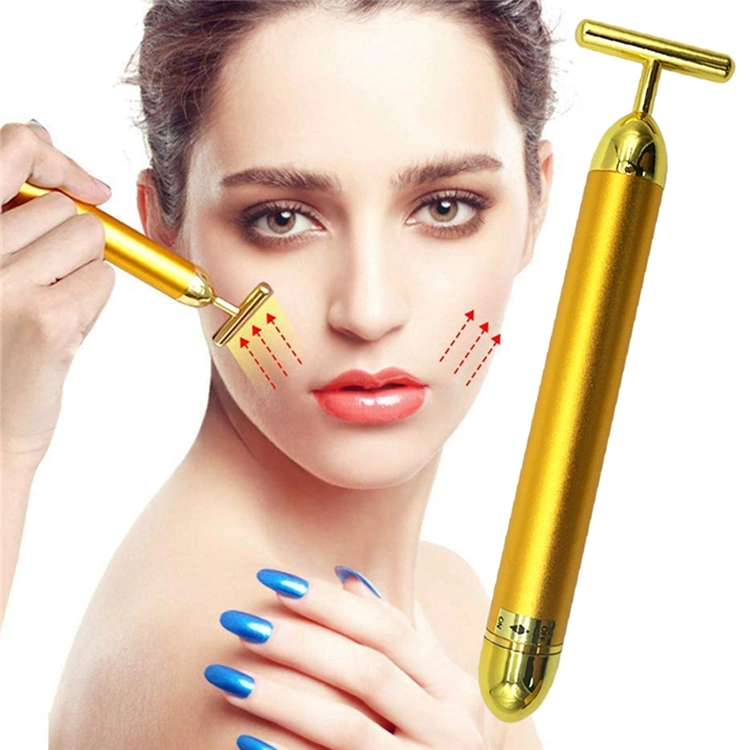 Amazon Hot Home Use Beauty Equipment 24K Gold Vibrating Lifting Skin Care Tools Electric Massage Face Roller Facial Vibration Massager