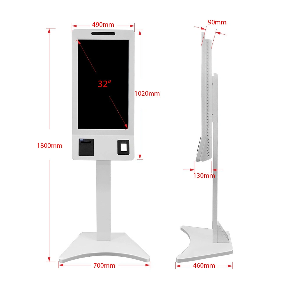 Carcasa de aluminio+ panel de vidrio templado Negro/Blanco La pantalla táctil POS autónomo del sistema de pago de la máquina