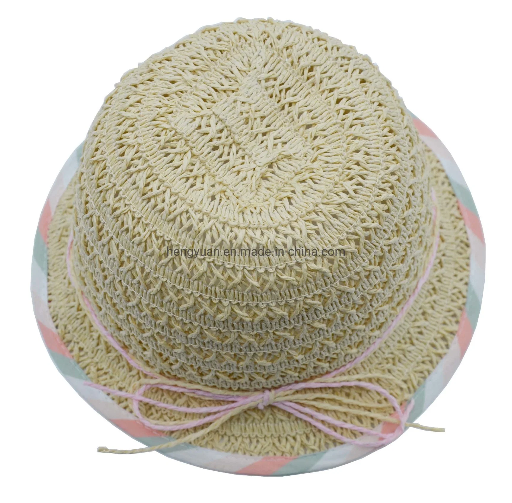 Commerce de gros Beige enfants chapeaux de paille avec Bowknot Fashion BSCI de bande, Oeko tex