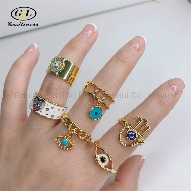 American Fashion Black White Oil Copper Micro Zircon Love Devil&prime; S Eye Ring