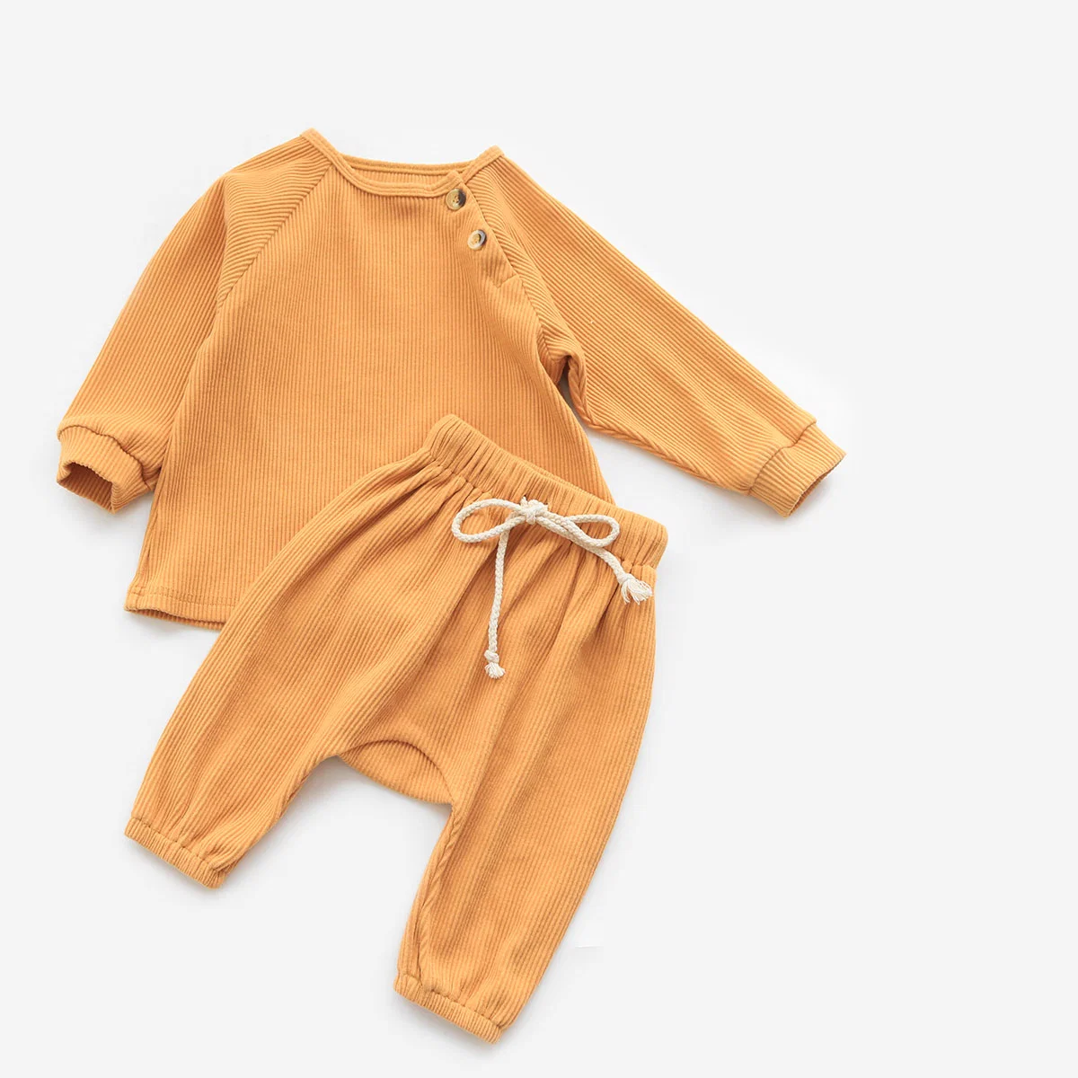 Mustard Ribbed Long Sleeve Harem Pants Baby Boy Clothes