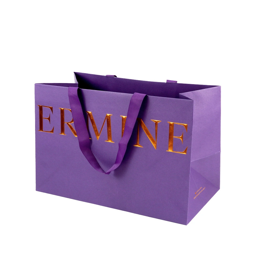 Custom Hot Stamped Gold Logo Shopping Paper Bag Brand Paper Bag