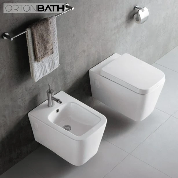 Ortonbath Badezimmer Sanitärkeramik Wandmontage Verdeckte Zisterne Verlängerte Toilettenschüssel Dual-Flush Keramik Wand hing WC WC mit WC-Sitzbezug