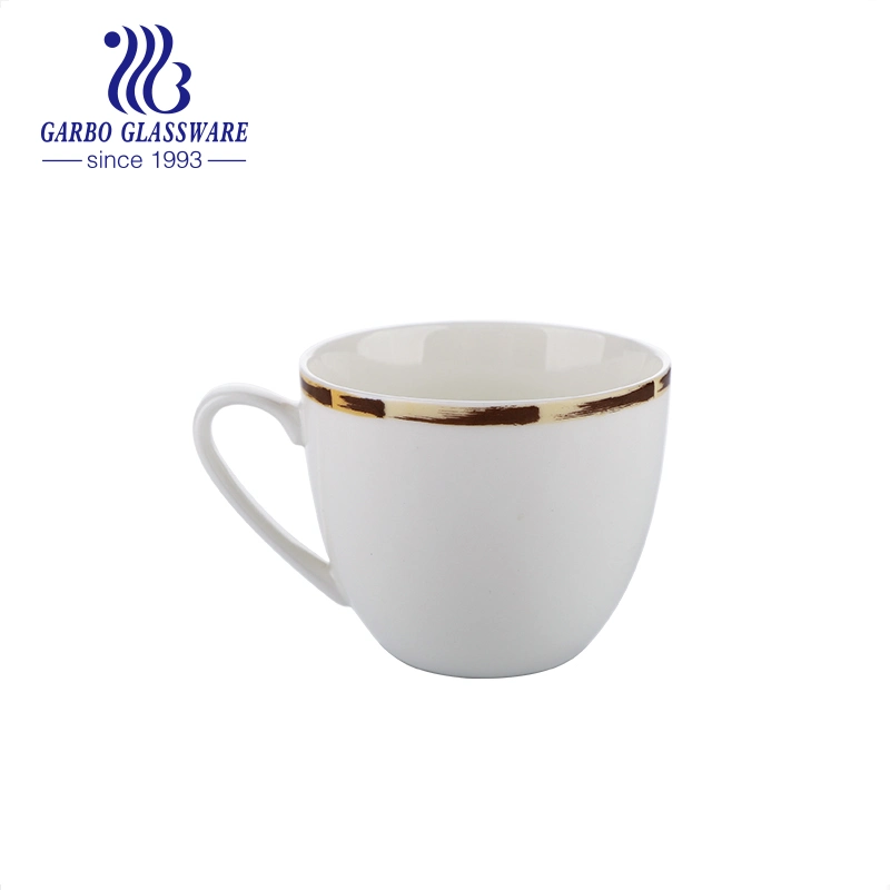 China Factory Fine Quality Elegant New Bone China Porcelain 8oz Tea Coffee Mug with Gold Rim