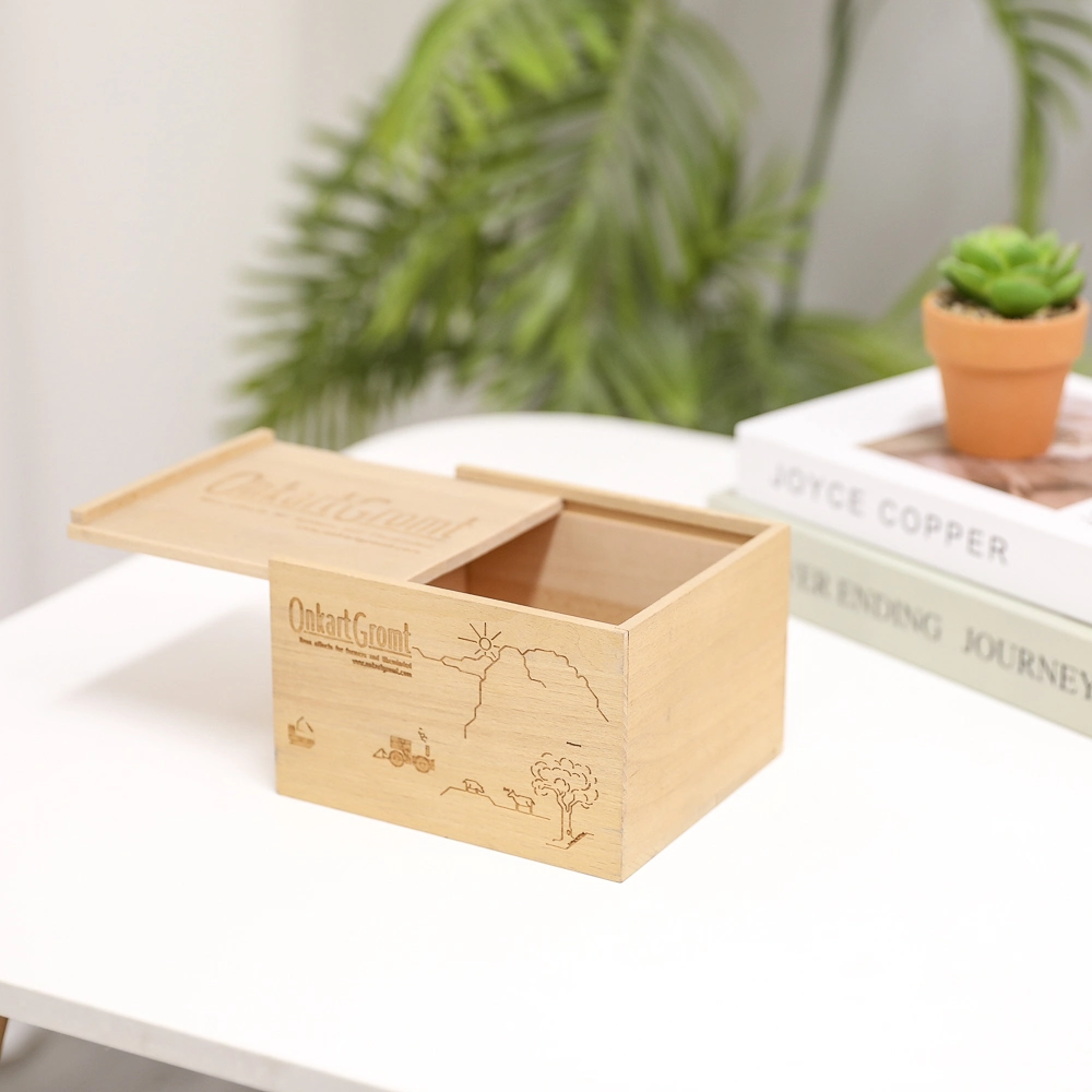 Caja de almacenamiento de madera con tapa deslizante Caja de madera