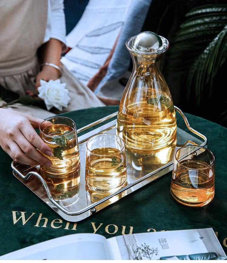 Hand Blown Crystal Drinking Glass Water Pitcher Sets with Ball Glass Lid and Cups Set