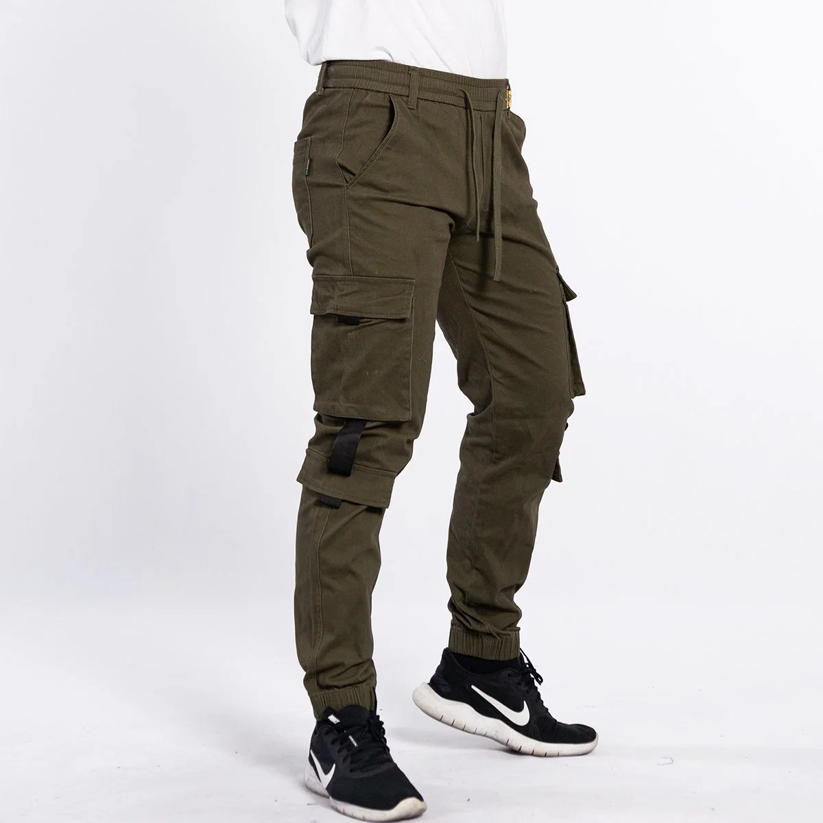 Custom European Style Green Color Stretch Cargo Pocket Casual Men Jogger Pants