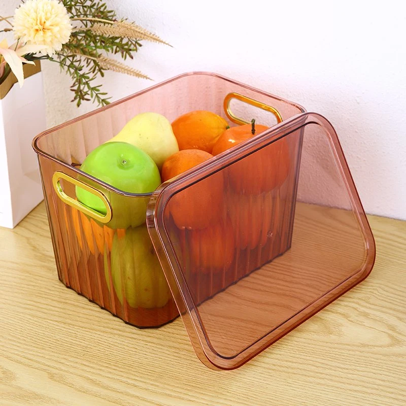 Organizadores domésticos transparentes com pegas Cheap Light Plastic Pantry Storage Cesto para pote de ferramentas de comida