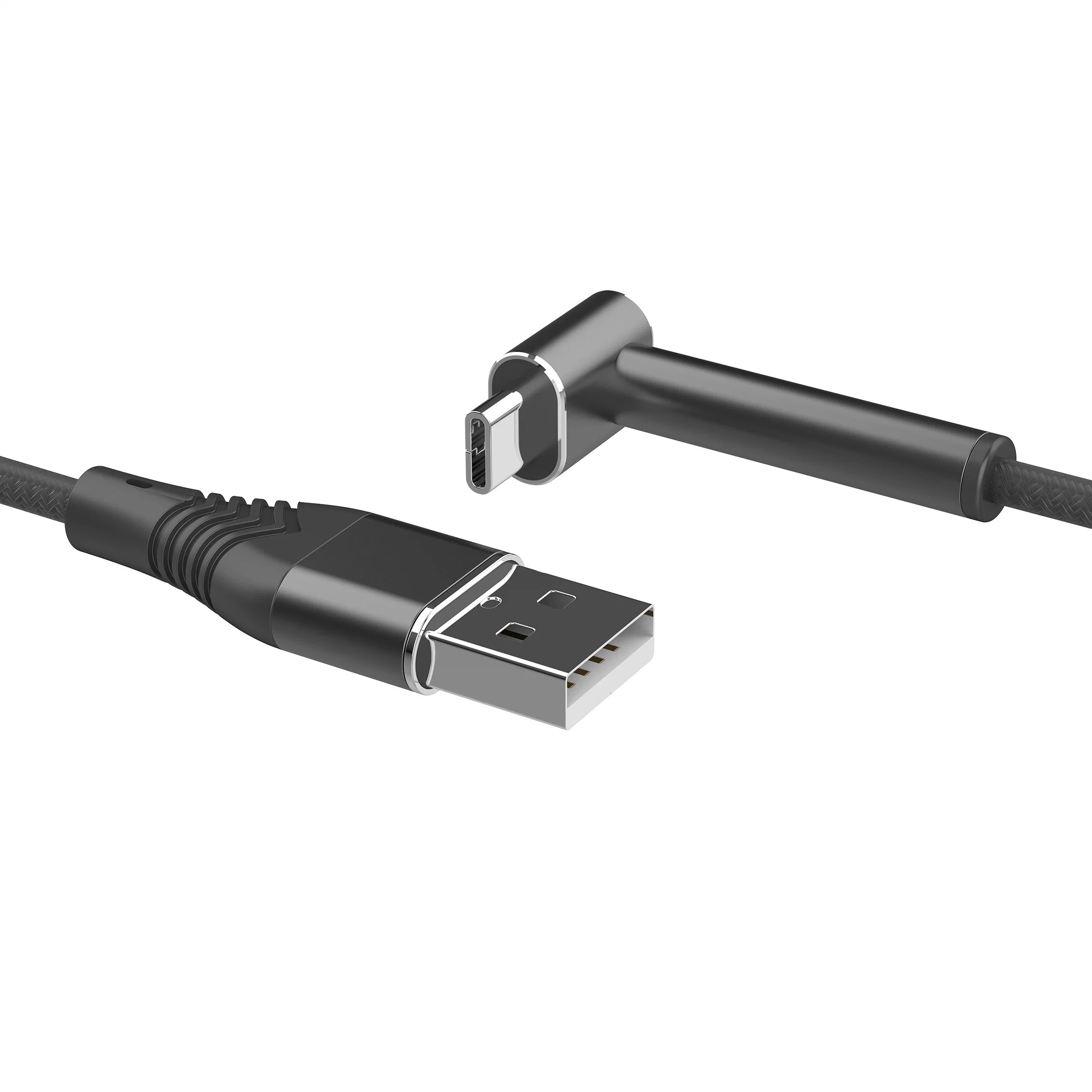 Cable USB en ángulo recto de 90 grados trenzado, 2.4A, duradero, tipo C, cable de carga rápida de datos para teléfonos Android, 2.0m