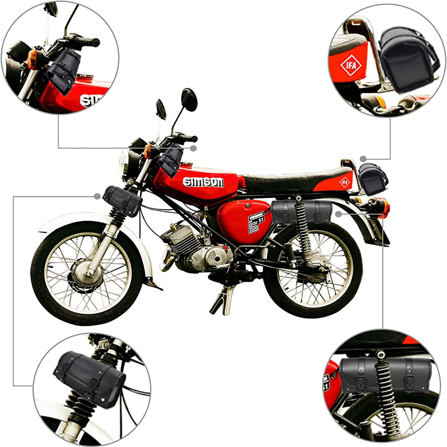 Motorcycle Handlebar Bag PU Leather Side Saddle Tool Quick Release Buckle Ci23866