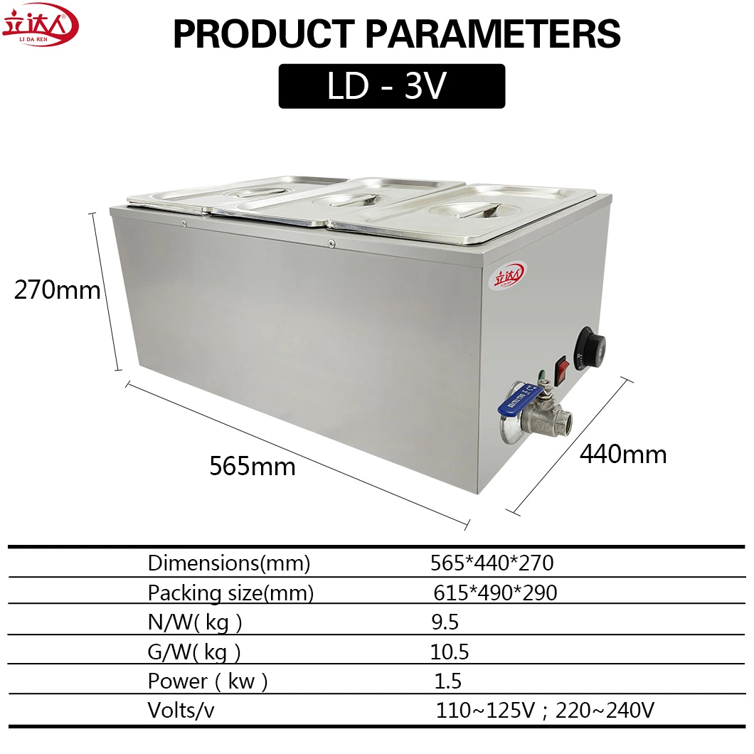 CE approuvé l'acier inoxydable 3-Pan soupe Bain-marie plus chaudes des ustensiles de cuisine de garder la soupe soupe Bain-marie le restaurant de réchauffement de la cuisine d'agréments