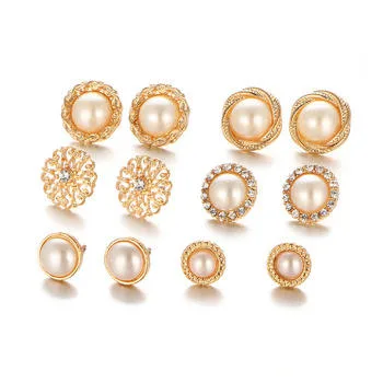 Позолоченный цветочный полой шпилькой Earring Vintage Crystal Pearl серьги,