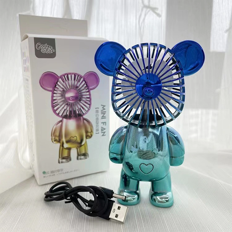 Color Graffiti Bear Fan USB Charging Three-Speed Portable Gift Net Red Desktop Mini Gradient Electroplating Bearfan