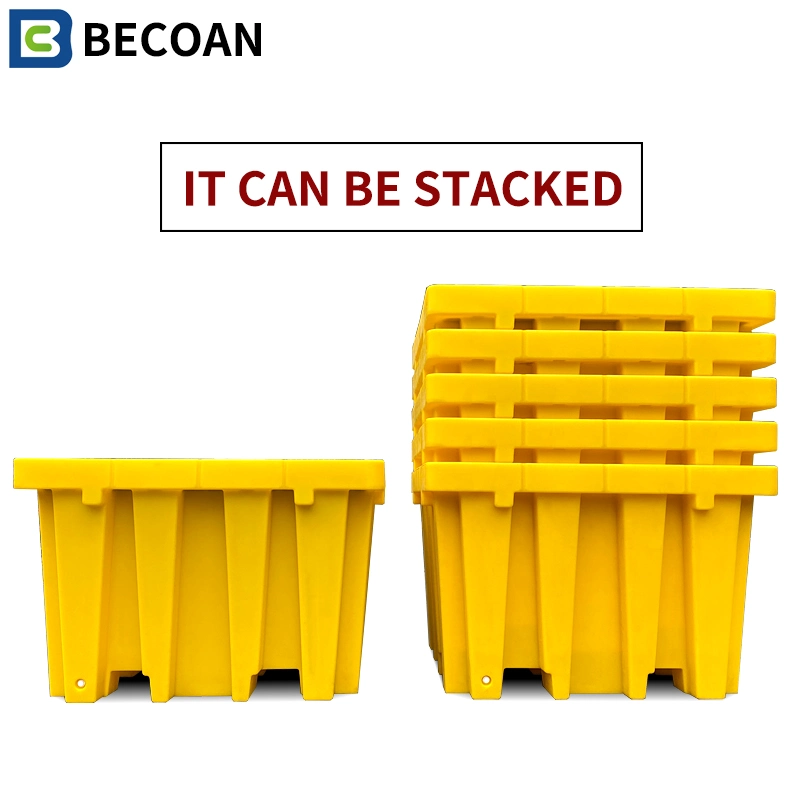 Factory Customized IBC Heavy Duty Industrial 4 Drum Rackable Recycle 1300L/ 343 Us Gal Plastic Spill Pallet for Spill Control Becoan Brand