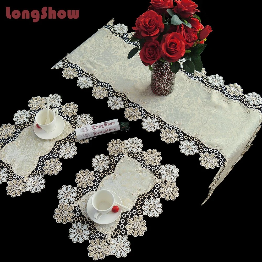 75cm X180cm Comfortable Cloth Fabric Jacquard Table Runner with Two Colors Lace