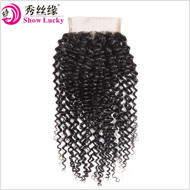 Processional Supply 150% Density 4*4 Top Lace Closure Kinky Curly Remy Indian Human Hair