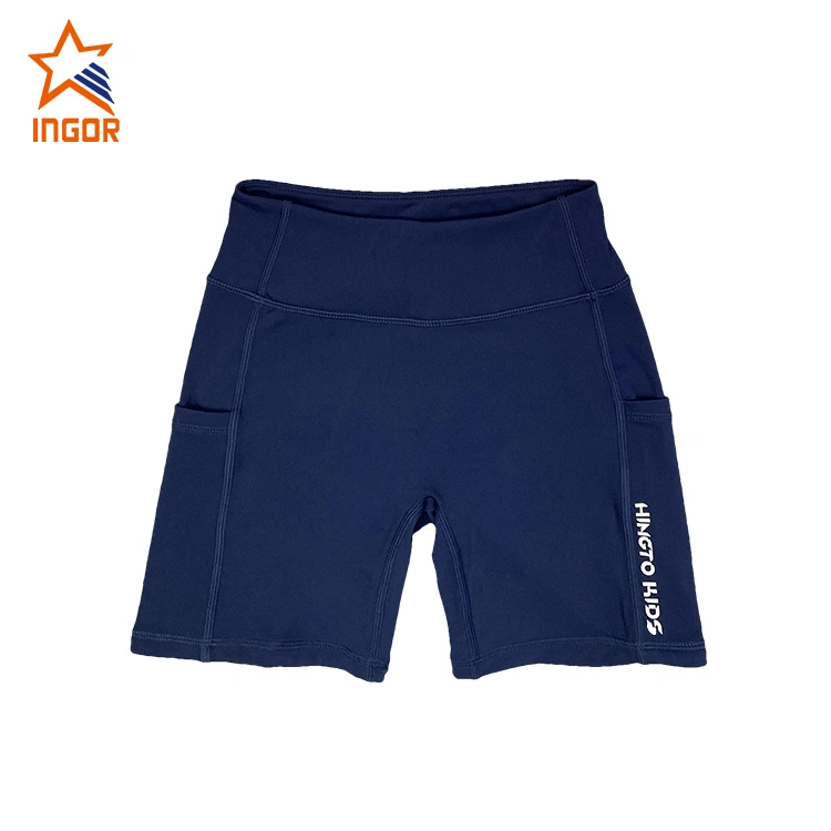 Ingorsports Vêtements pour enfants Imprimé en soie Logo Design de couleur contrastée Soutien-gorge et short avec deux poches latérales Maillots de bain pour enfants Vêtements de sport Vêtements de sport