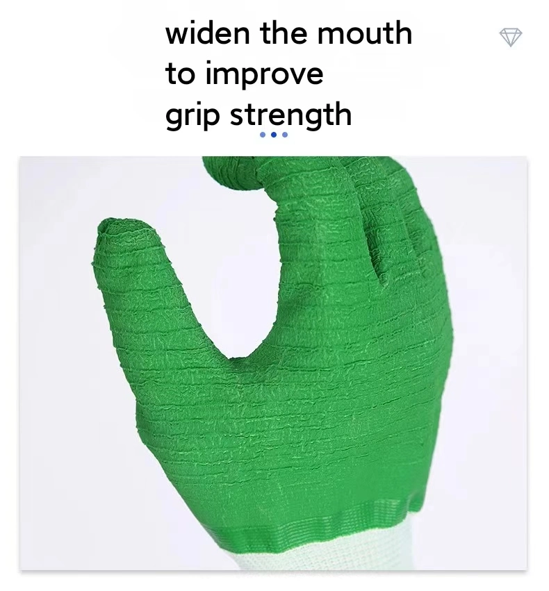 Anti Slip Latex Gloves Green Nylon Latex Work Labor Gloves Construction Use