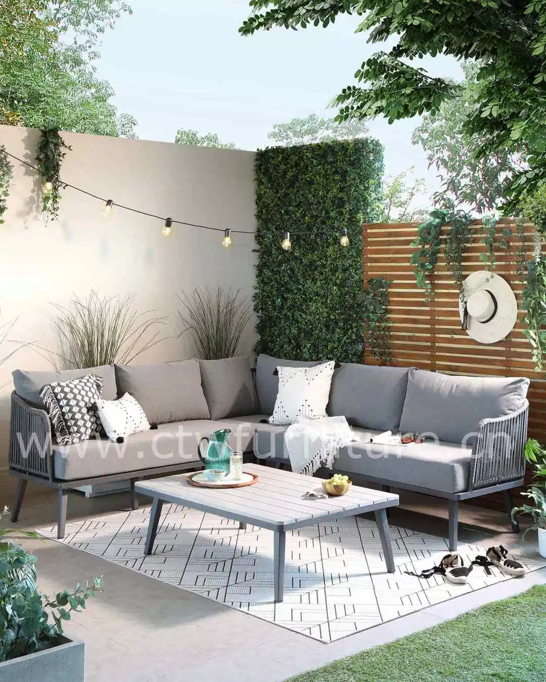 Conjunto de sofá lounge com móveis para jardim ao ar livre em corda Morden Aluminium