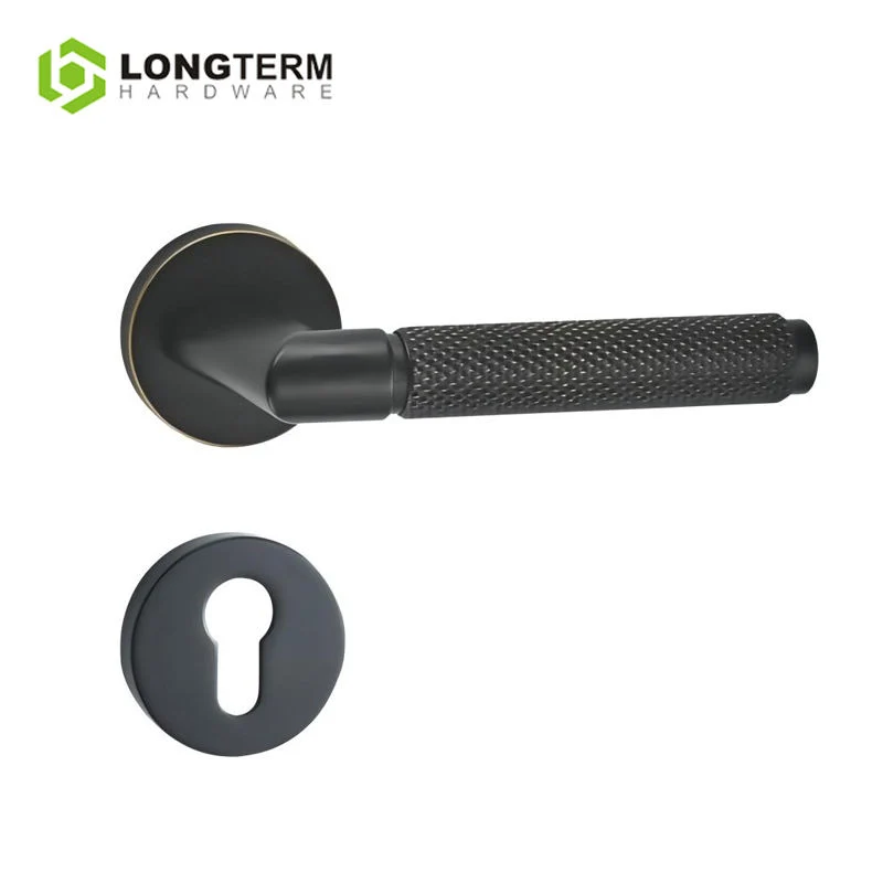 Zinc Alloy Modern Interior Tubular Lever Luxury Knurled Door Handle on Rosettes