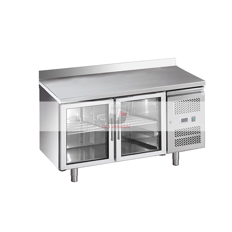 Stainless Steel Commercial Kitchen Equipment 4 Glass Door Chiller Gn Counter with Backsplash